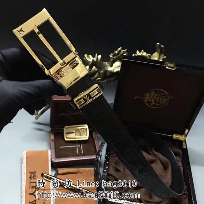 路易威登LV Louis Vuitton純手工美洲鱷魚無拼接小骨皮 新款高端男士皮帶 LHG1084